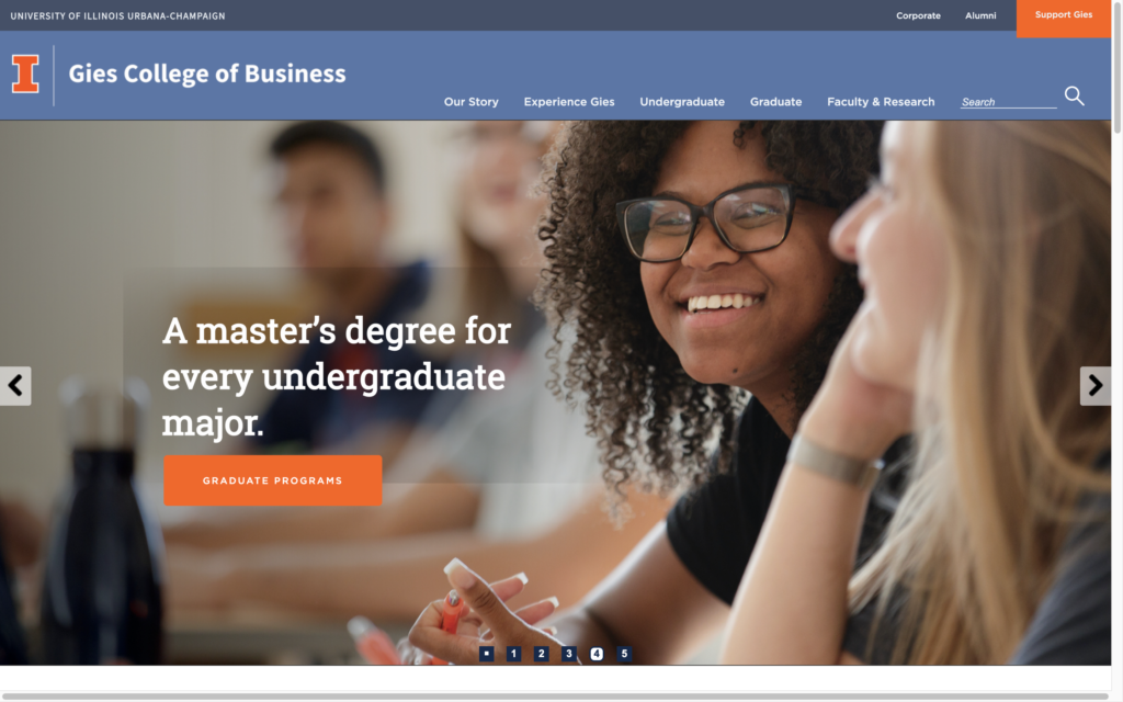 screenshot of college of Gies homepage
