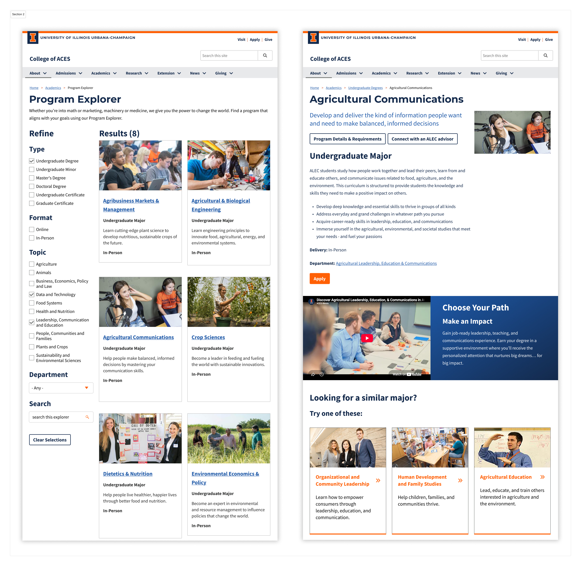 The ACES Program Explorer and a program detail page, showing how one program record supported multiple views.