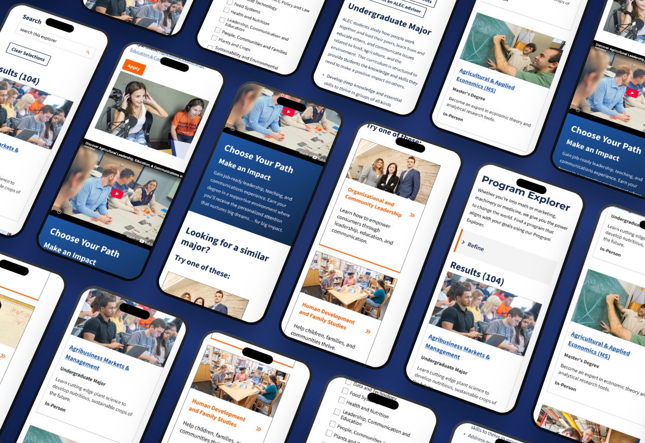 A collage of mobile screens from the ACES Program Explorer.