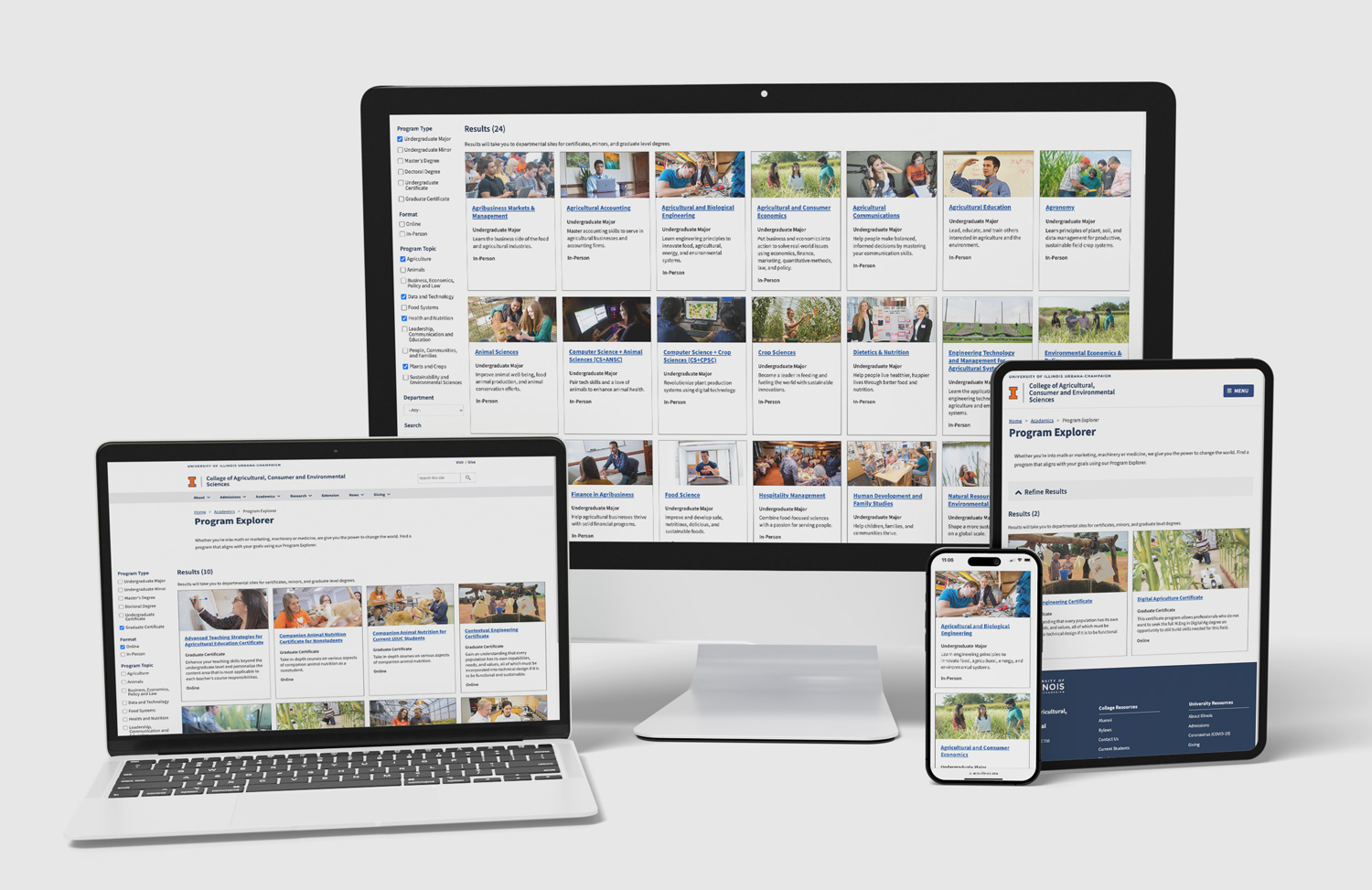 ACES Program Explorer shown across desktop, laptop, tablet, and phone screens.
